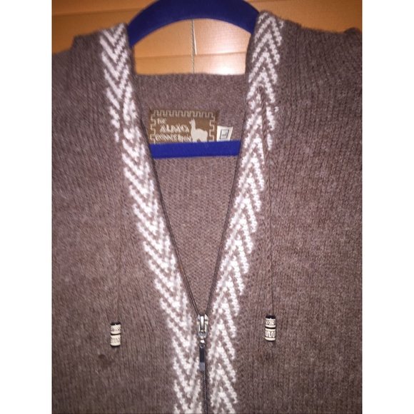 Alpaca Connection Large Full-Zip Hooded Sweater Handmade Peru Taupe Beautiful - Picture 2 of 7